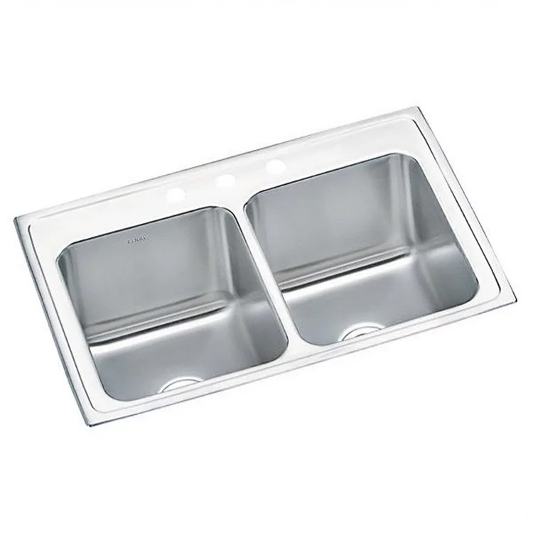 Lustertone Classic 33" Double Bowl Stainless Steel Drop-In Kitchen Sink with 3 Holes