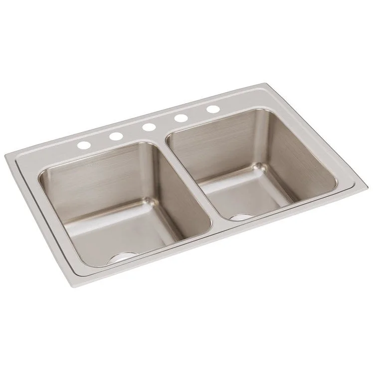 Kitchen Sink Lustertone Classic 33 x 22 Inch Double Bowl Equal 5 Hole Lustrous Satin Drop-In 12-1/8 Inch