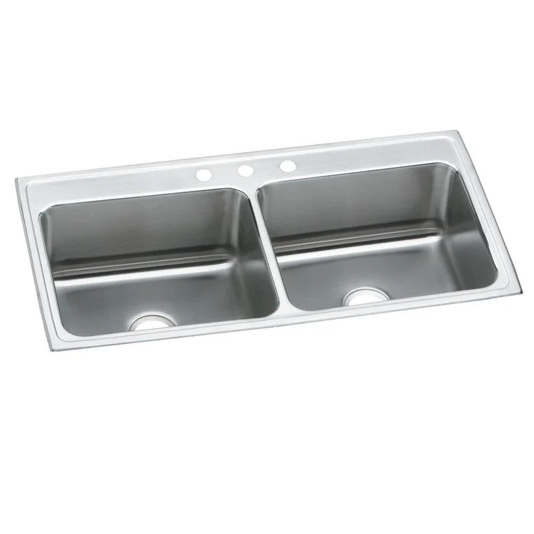 Kitchen Sink Lustertone Classic 43 x 22 Inch Double Bowl Equal 5 Hole Lustrous Satin Drop-In 12-1/8 Inch