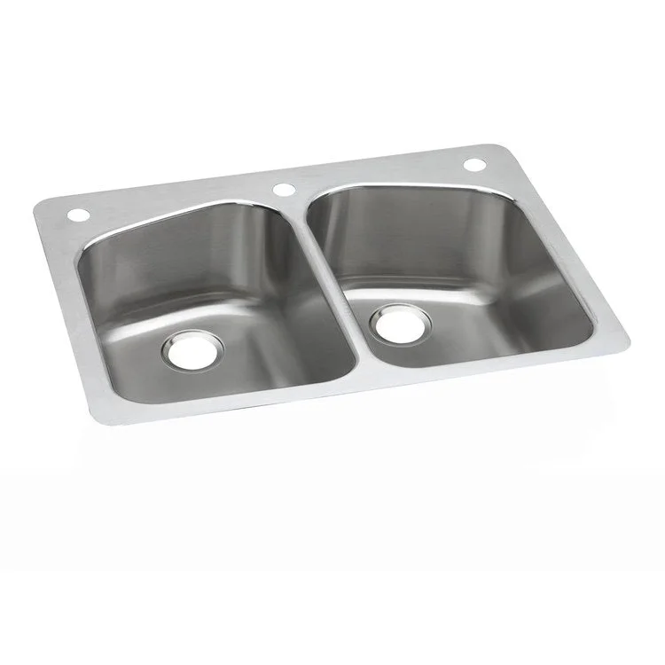 Kitchen Sink Dayton 33 x 22 Inch Double Bowl Equal 2L Hole Premium Highlighted Satin Drop-In/Undermount