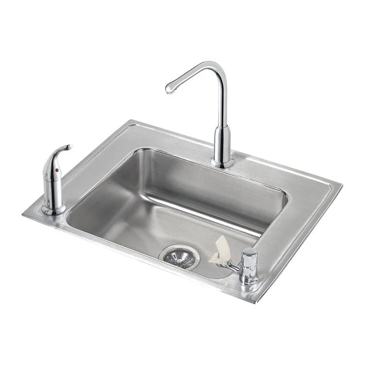 Classroom Sink Lustertone 28 x 22 x 6 Inch 5-7/8 Inch 1 Bowl ADA Right with Faucet Bubbler 3 Hole Lustrous Satin Drop-In 33 Inch