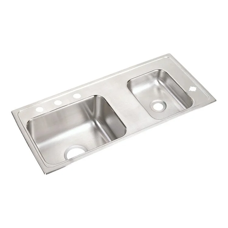 Classroom Sink Lustertone 37.25 x 17 Inch Double Bowl ADA Right Lustrous Satin Drop-In Minimum Cabinet Size 42 Inch 4 Inch 18 Gauge Bottom Only Pads 64090014 Mounting Hardware Included for Countertops Up to 3/4IN