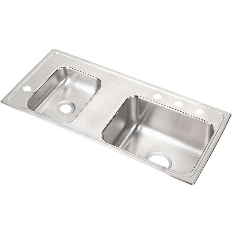 Classroom Sink Lustertone 37.25 x 17 Inch Double Bowl ADA Left 4 Hole Lustrous Satin Drop-In Minimum Cabinet Size 42 Inch 5 Inch 18 Gauge Bottom Only Pads 64090014 Mounting Hardware Included for Countertops Up to 3/4IN