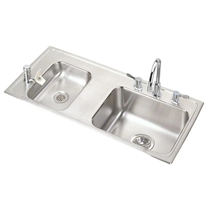 Classroom Sink Lustertone 37-1/4 x 17 x 6 Inch 3-1/2 Inch 5-7/8 Inch 2 Bowl ADA Left 4 Hole Lustrous Satin Drop-In 42 Inch