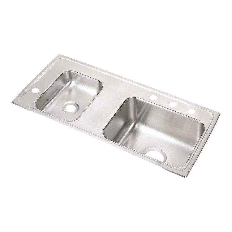 Classroom Sink Lustertone 37.25 x 17 Inch Double Bowl ADA Left Lustrous Satin Drop-In Minimum Cabinet Size 42 Inch 6-1/2 Inch 18 Gauge Bottom Only Pads 64090014 Mounting Hardware Included for Countertops Up to 3/4IN