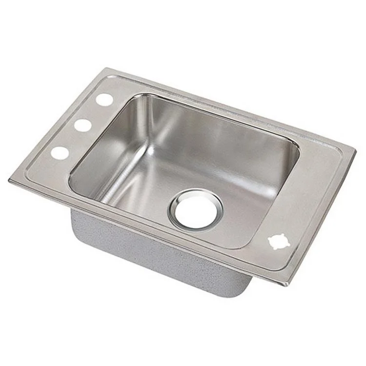 Classroom Sink Lustertone 25 x 17 Inch Single Bowl ADA 2 Hole Lustrous Satin Drop-In Minimum Cabinet Size 30 Inch 4 Inch Quick Clip Mounting System 18 Gauge Bottom Only Pads Mounting Hardware Included for Up to 3/4IN Countertop