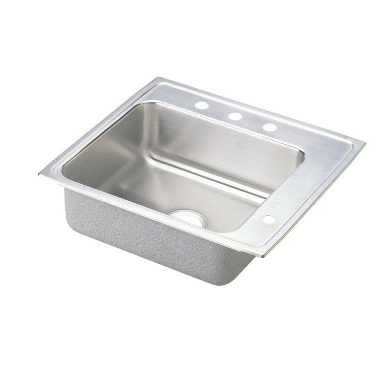 Classroom Sink Lustertone 25 x 22 Inch Single Bowl ADA Right 2 Hole Lustrous Satin Drop-In Minimum Cabinet Size 30 Inch 4-1/2 Inch Quick Clip Mounting System 18 Gauge Bottom Pads Only Mounting Hardware Included for Up to 3/4IN Countertop