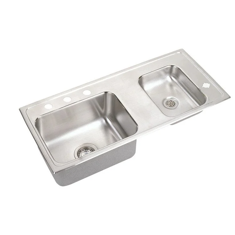 Classroom Sink Lustertone 37.25 x 17 Inch Double Bowl ADA Right 4 Hole Lustrous Satin Drop-In Minimum Cabinet Size 42 Inch 4-1/2 Inch 18 Gauge Bottom Only Pads Mounting Hardware Included for Countertops Up to 3/4IN