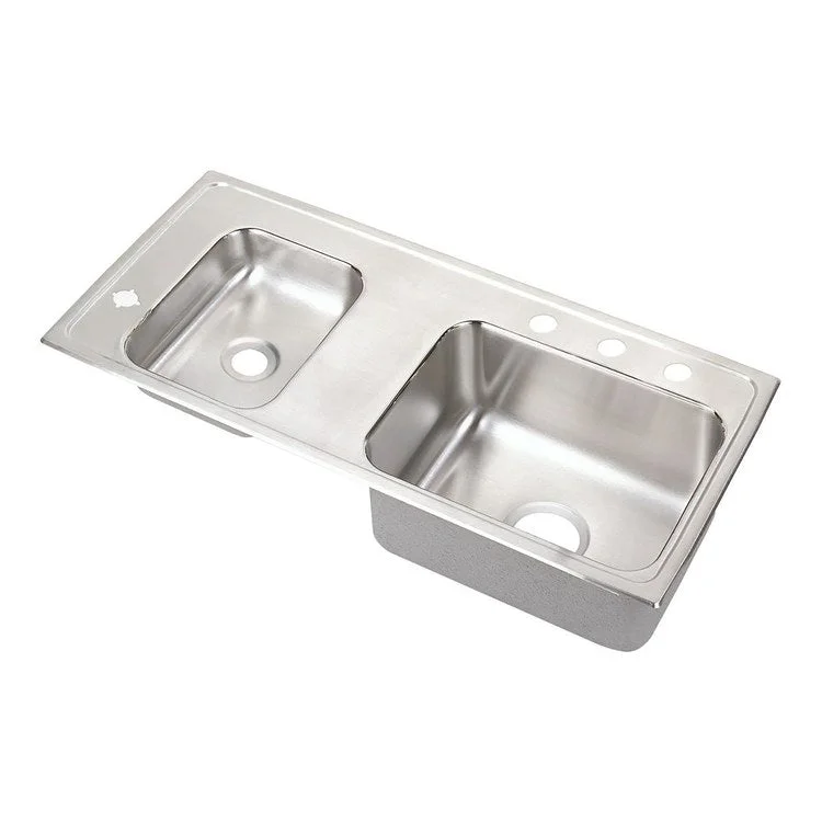 Classroom Sink Lustertone 37.25 x 17 Inch Double Bowl ADA Left Lustrous Satin Drop-In Minimum Cabinet Size 42 Inch 5-1/2 Inch Quick Clip Mounting System 18 Gauge Bottom Only Pads Mounting Hardware Included for Up to 3/4IN Countertop