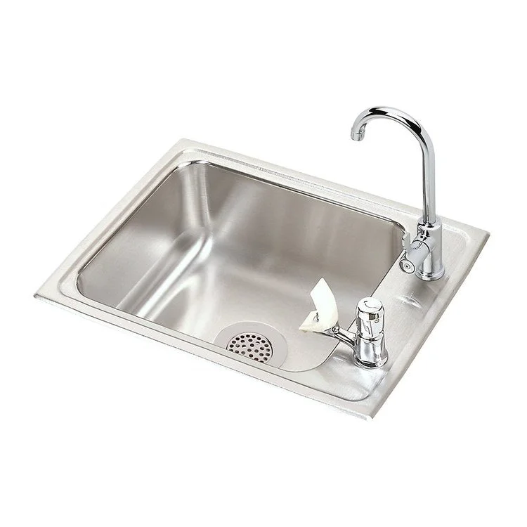 Classroom Sink Lustertone 22 x 17 Inch Single Bowl Faucet & Bubbler Kit 2 Hole Lustrous Satin Drop-In Minimum Cabinet Size 27 Inch 7-5/8 Inch 18 Gauge Bottom Only Pads LKDVR208513LC Faucet LKVR1141A Bubbler and LKVR18 Strainer Included