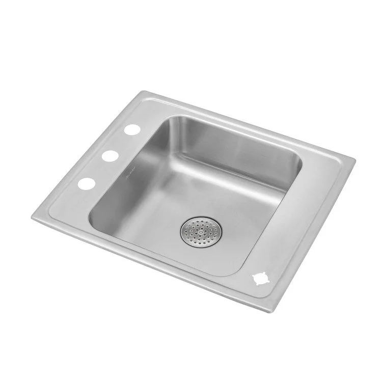 Classroom Sink Lustertone 22 x 19.5 Inch Single Bowl 4 Hole Lustrous Satin Drop-In Minimum Cabinet Size 27 Inch 9 Inch 18 Gauge Bottom Only Pads 64090012 Mounting Hardware Included for Countertops Up to 3/4IN