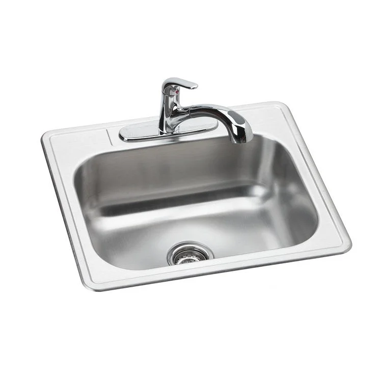 Kitchen Sink Dayton 25 x 22 Inch Single Bowl Kit with Faucet 3 Hole Elite Satin Drop-In