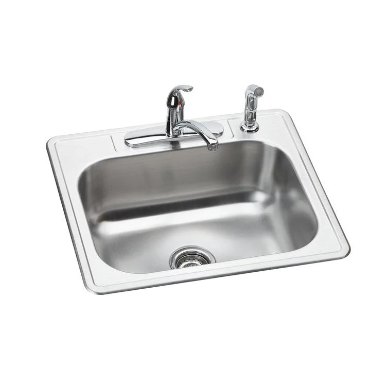 Kitchen Sink Dayton 25 x 22 Inch Single Bowl Kit with Faucet 4 Hole Elite Satin Drop-In