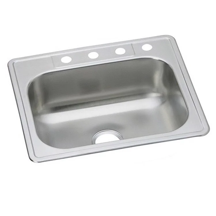 Kitchen Sink Dayton 25 x 22 Inch Single Bowl 3 Hole Elite Satin Drop-In Drain Location Center Multiple of 10 Bottom Only Pads