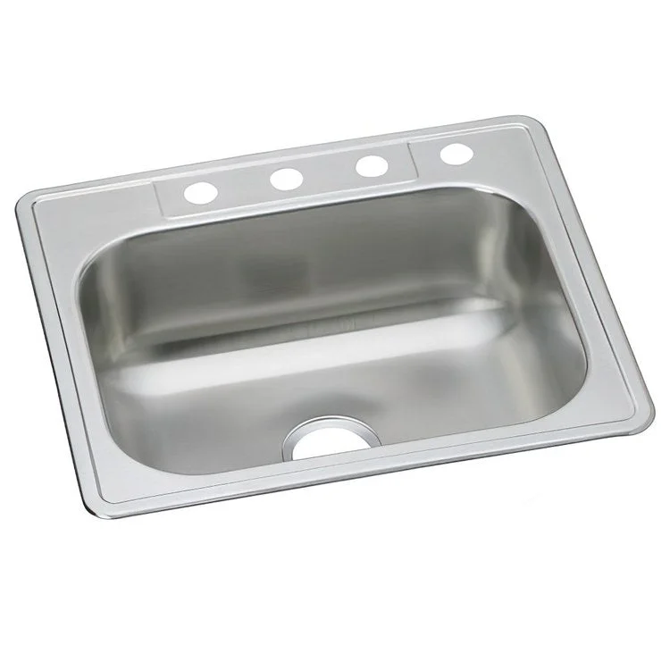 Kitchen Sink Dayton 25 x 22 Inch Single Bowl 4 Hole Elite Satin Drop-In Drain Location Center Multiple of 10 Bottom Only Pads