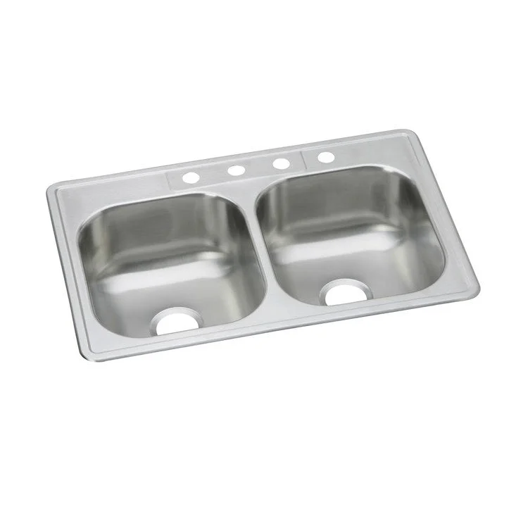 Kitchen Sink Dayton 33 x 22 Inch Double Bowl Equal MR2 Hole Elite Satin Drop-In Drain Location Center Multiple of 10 Bottom Only Pads