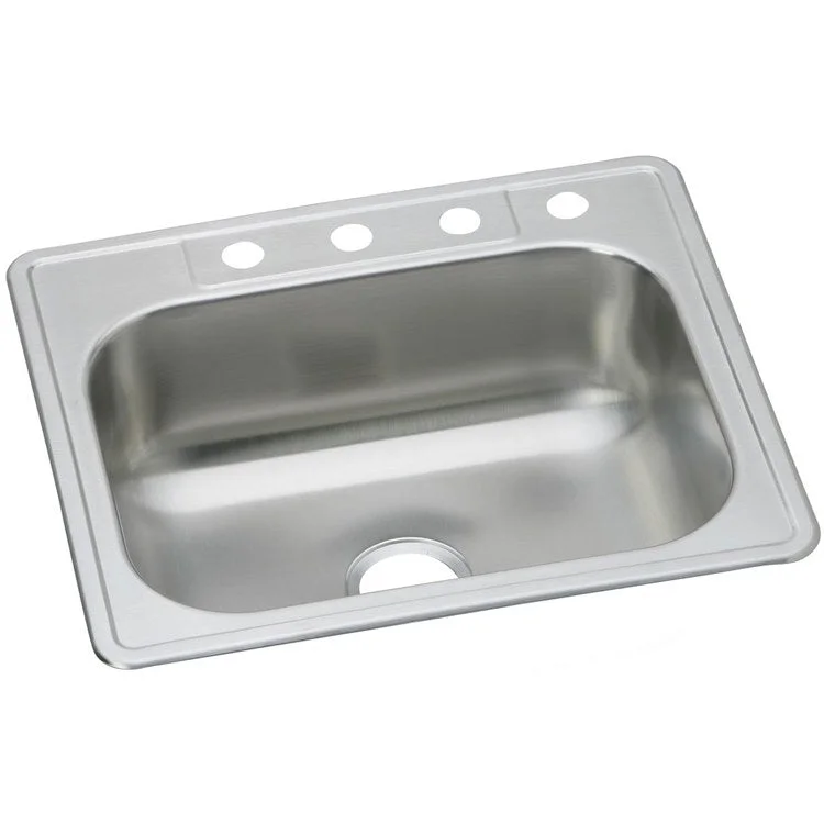 Kitchen Sink Dayton 25 x 22 Inch Single Bowl MR2 Hole Elite Satin Drop-In Drain Location Center Multiple of 40 Bottom Only Pads