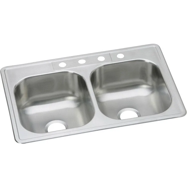 Kitchen Sink Dayton 33 x 22 Inch Double Bowl Equal MR2 Hole Elite Satin Drop-In Drain Location Center Multiple of 40 Bottom Only Pads