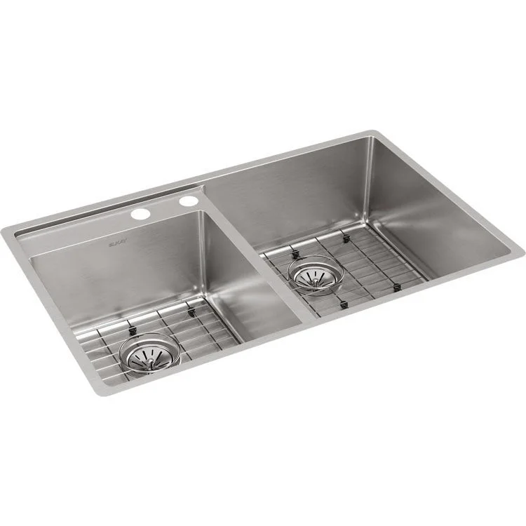 Crosstown 32-1/2" Double Bowl Stainless Steel Undermount Kitchen Sink with Grid/Left Deck/2 Holes