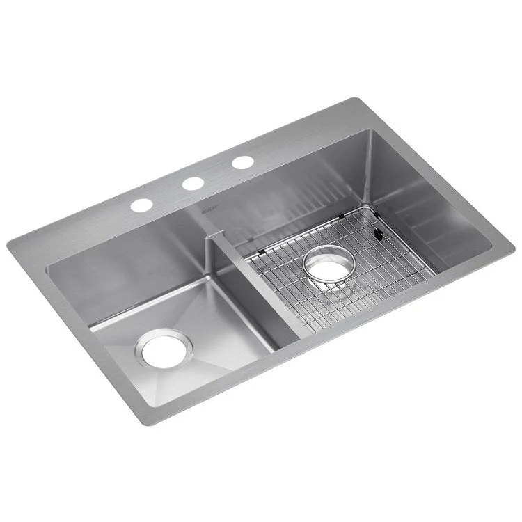 Kitchen Sink Crosstown 33 x 22 Inch Double Bowl Equal Kit with Aqua Divide 3 Hole Polished Satin Drop-In Undermount