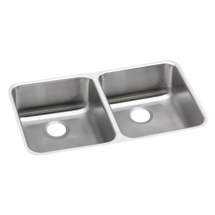 Kitchen Sink Lustertone Classic 30.75 x 18.5 Inch Double Bowl Equal ADA Lustertone Undermount Rectangle Drain Location Rear Center Depth 4-3/8 Inch Bottom Only Pads