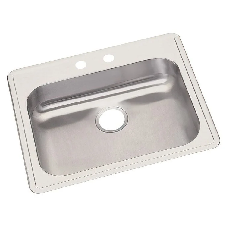 Kitchen Sink Dayton 25 x 21.25 Inch Single Bowl 2 Hole ADA Satin Drop-In Rectangle Drain Location Rear Center Depth 5-3/8 Inch Bottom Only Pads