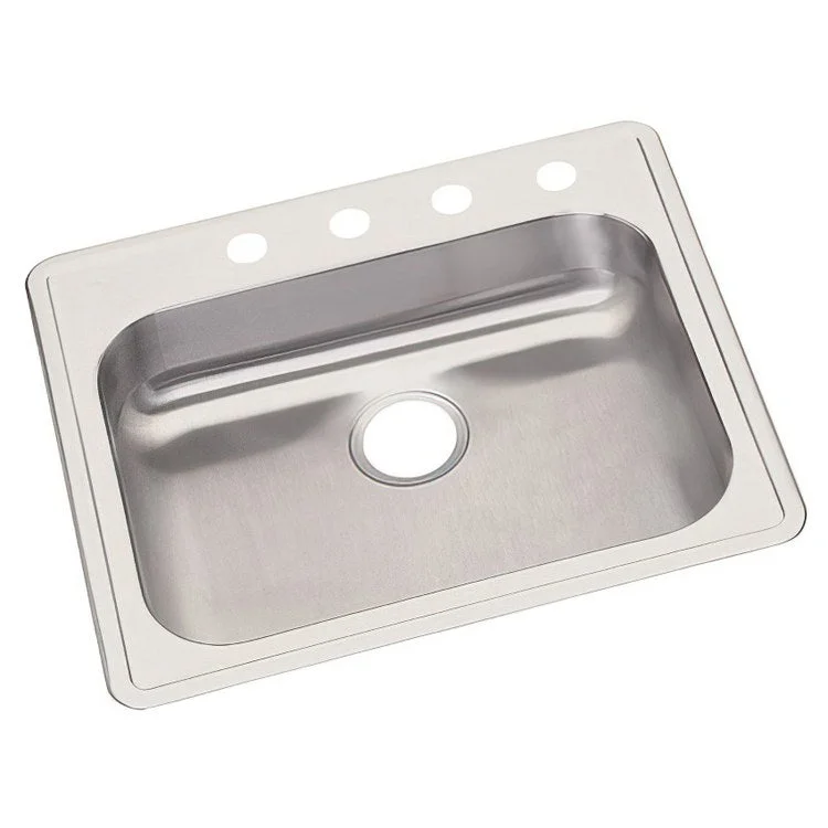 Kitchen Sink Dayton 25 x 21.25 Inch Single Bowl 4 Hole ADA Satin Drop-In Rectangle Drain Location Rear Center Depth 5-3/8 Inch Bottom Only Pads