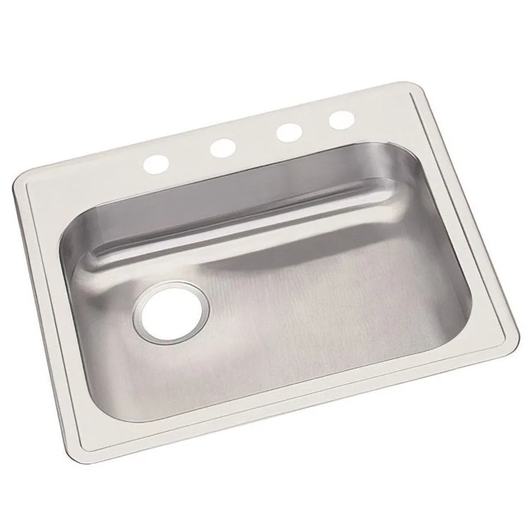 Kitchen Sink Dayton 25 x 22 Inch Single Bowl 4 Hole ADA Satin Drop-In Rectangle Drain Location Rear Left Depth 5-3/8 Inch Bottom Only Pads