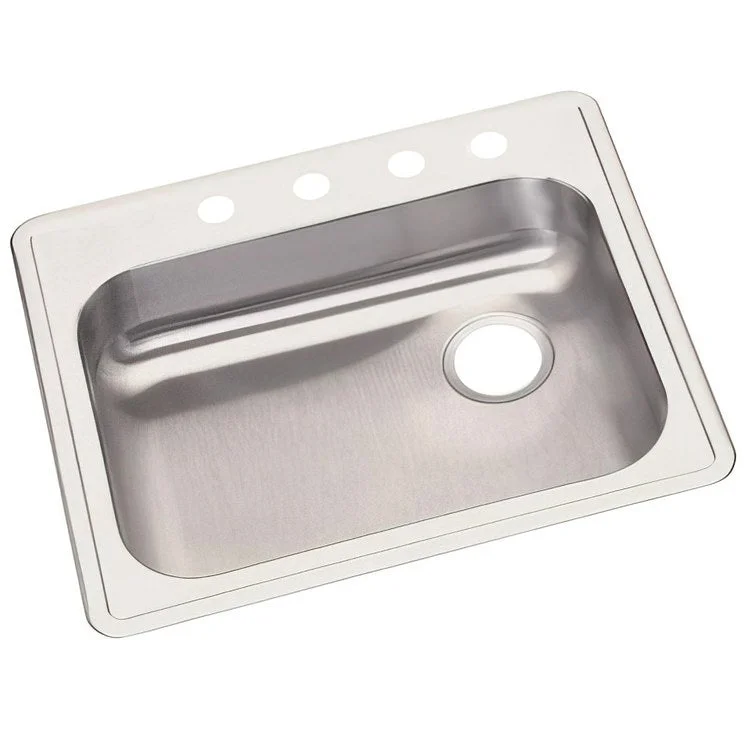 Kitchen Sink Dayton 25 x 22 Inch Single Bowl 4 Hole ADA Satin Drop-In Rectangle Drain Location Rear Right Depth 5-3/8 Inch Bottom Only Pads