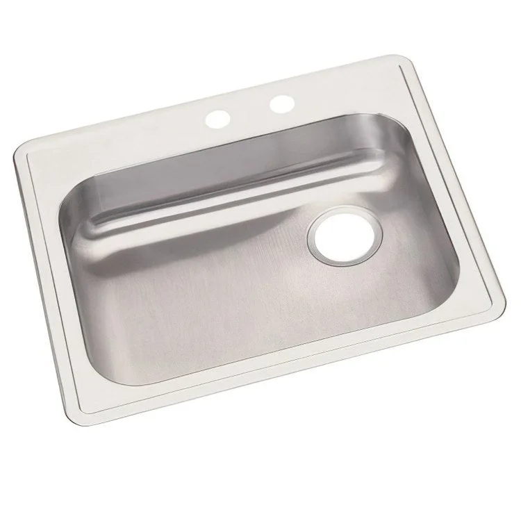 Kitchen Sink Dayton 25 x 22 Inch Single Bowl MR2 Hole ADA Satin Drop-In Rectangle Drain Location Rear Right Depth 5-3/8 Inch Bottom Only Pads