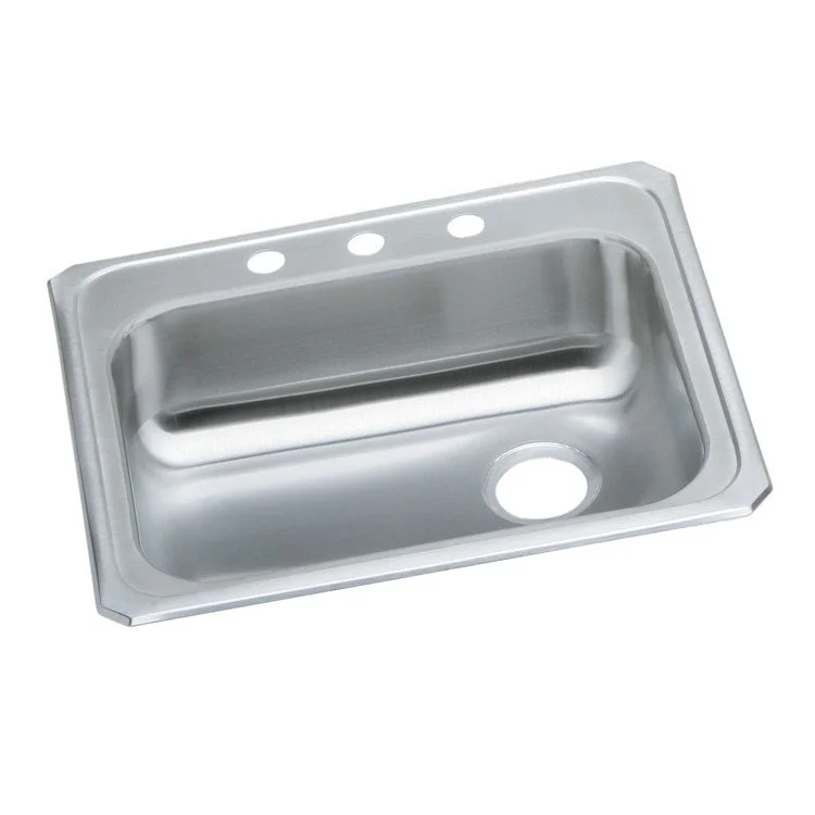 Kitchen Sink Celebrity 25 x 21.25 Inch Single Bowl ADA Brushed Satin Drop-In Rectangle Drain Location Rear Right Depth 5-3/8 Inch Bottom Only Pads