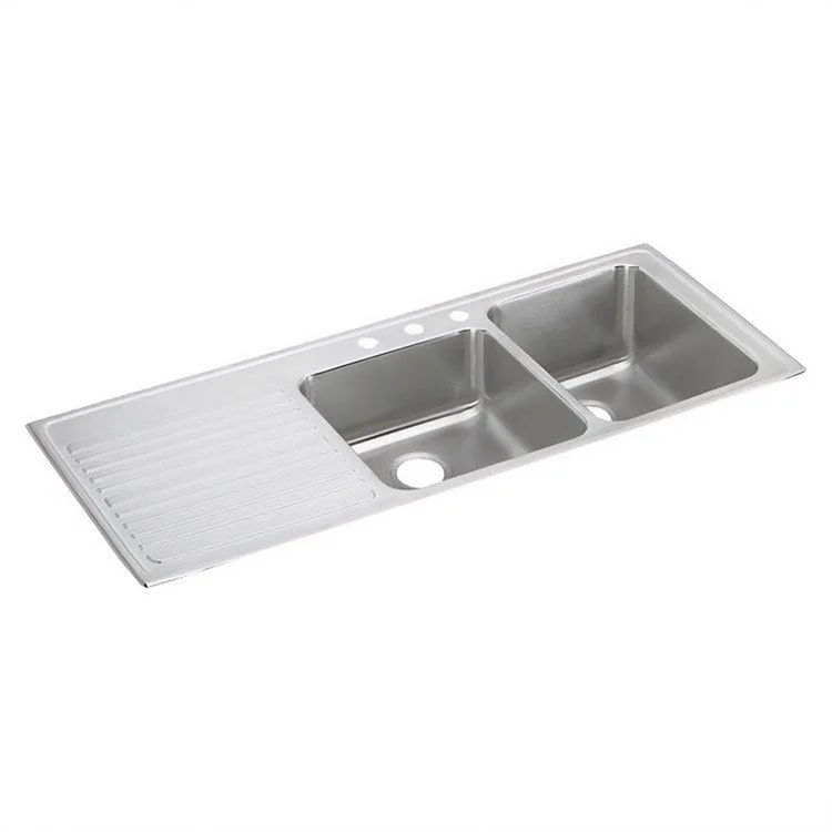 Kitchen Sink Lustertone Classic 54 x 22 Inch Double Bowl Offset with Left Drain Board 2 Hole Lustrous Satin Drop-In