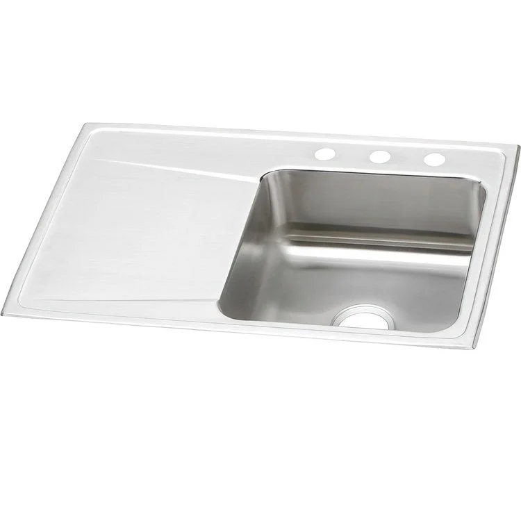 Kitchen Sink Lustertone Classic 33 x 22 Inch Single Bowl with Left Drainboard 4 Hole Lustrous Satin Drop-In