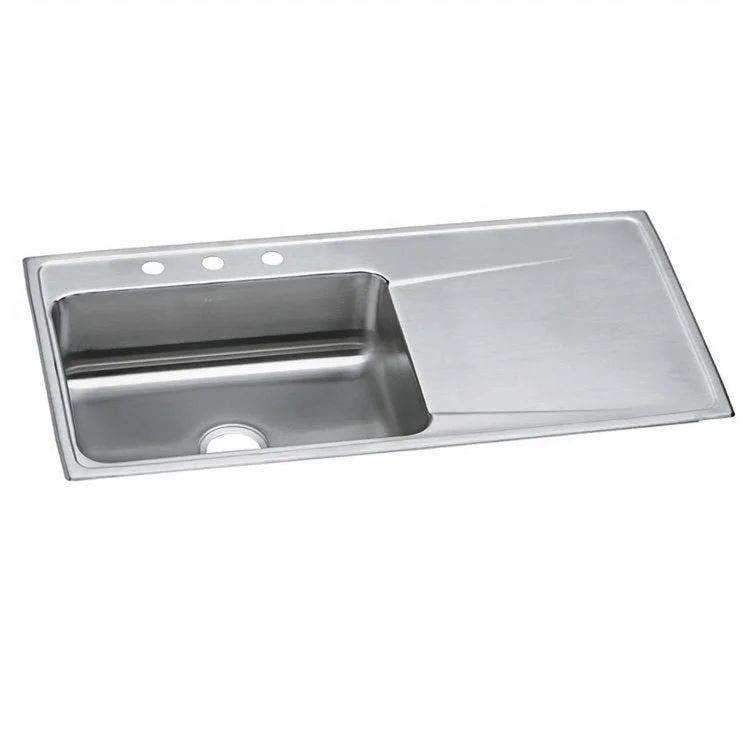 Kitchen Sink Lustertone Classic 43 x 22 Inch Single Bowl with Right Drainboard 2 Hole Lustrous Highlighted Satin Top Mount