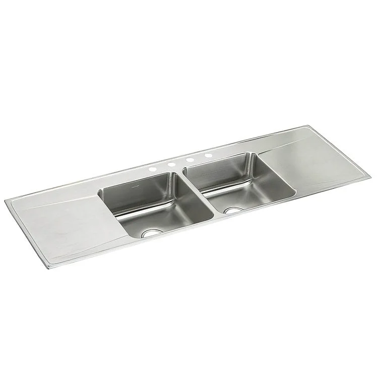 Kitchen Sink Lustertone Classic 66 x 22 Inch Double Bowl Equal with 2 Drain Board 2 Hole Lustrous Satin Drop-In