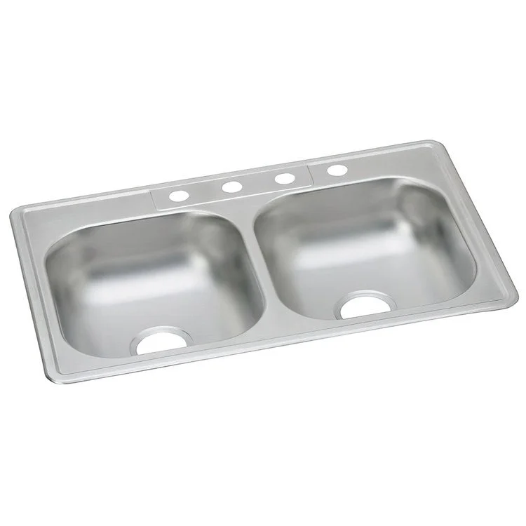 Kitchen Sink Dayton 33 x 22 Inch Double Bowl Equal ADA Satin Drop-In Rectangle Drain Location Center Depth 6 Inch Bottom Only Pads