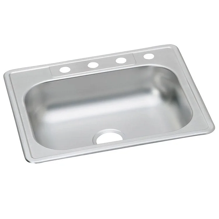 Kitchen Sink Dayton 25 x 22 Inch Single Bowl ADA Satin Top Mount Rectangle Drain Location Center Depth 6 Inch Multiple of 10 Bottom Only Spray