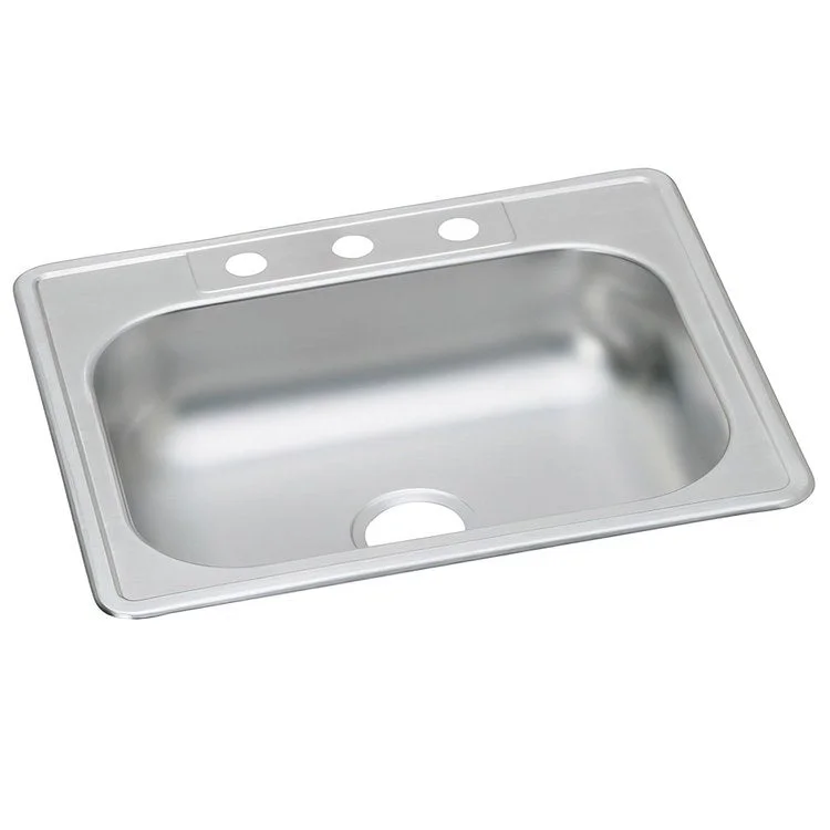 Kitchen Sink Dayton 25 x 22 Inch Single Bowl 3 Hole ADA Satin Top Mount Rectangle Drain Location Center Depth 6 Inch Multiple of 10 Bottom Only Spray