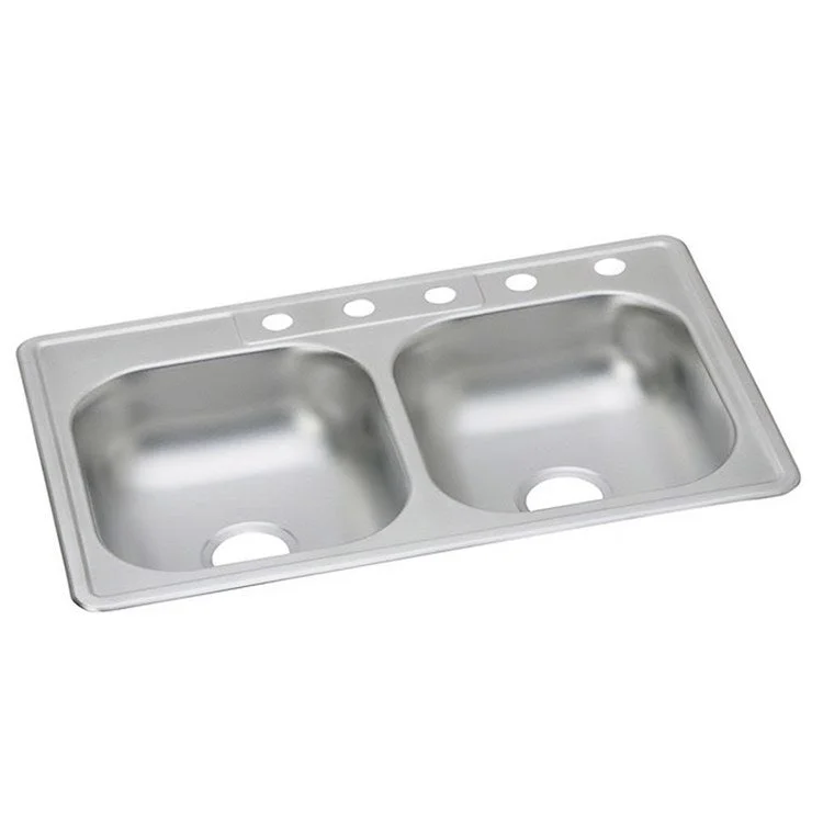 Kitchen Sink Dayton 33 x 22 Inch Double Bowl Equal 5 Hole ADA Satin Top Mount Rectangle Drain Location Center Depth 6 Inch Multiple of 50 Bottom Only Spray