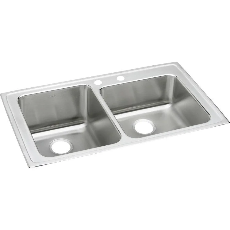 Kitchen Sink Lustertone Classic 37 x 22 Inch Double Bowl Offset 2 Hole Lustrous Satin Drop-In