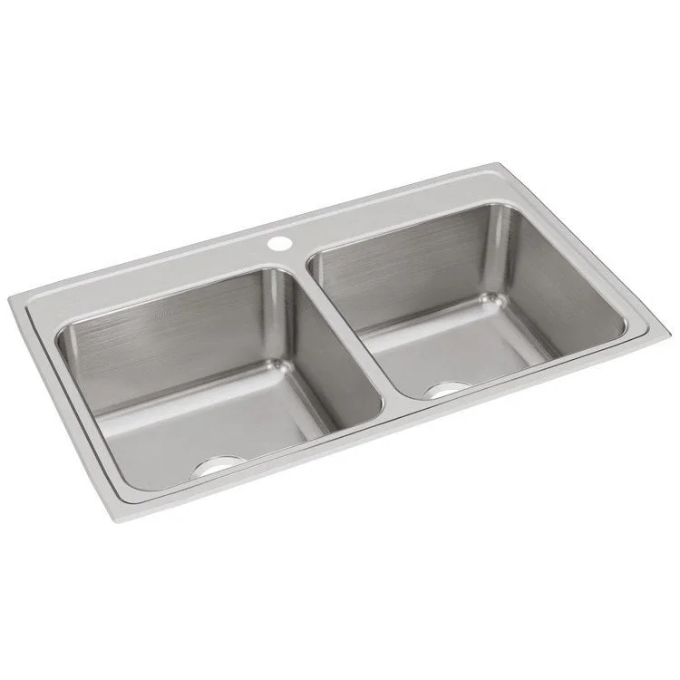 Kitchen Sink Lustertone Classic Gourmet 37 x 22 Inch Double Bowl Equal 1 Hole Lustrous Highlighted Satin Top Mount