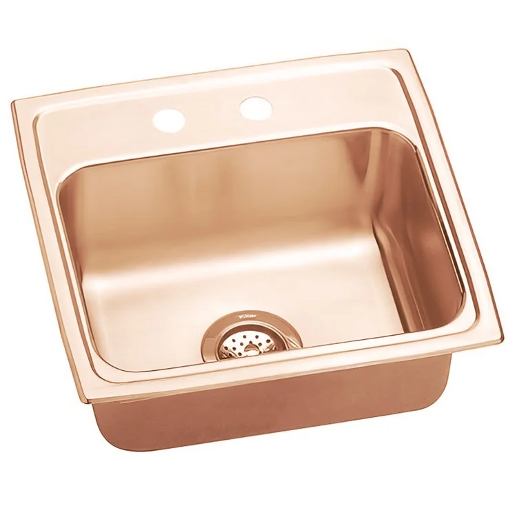 Kitchen Sink 19 x 18 Inch Single Bowl 2 Hole Copper Drop-In CuVerro Antimicrobial Copper Drain Location Center Bottom Only Pads