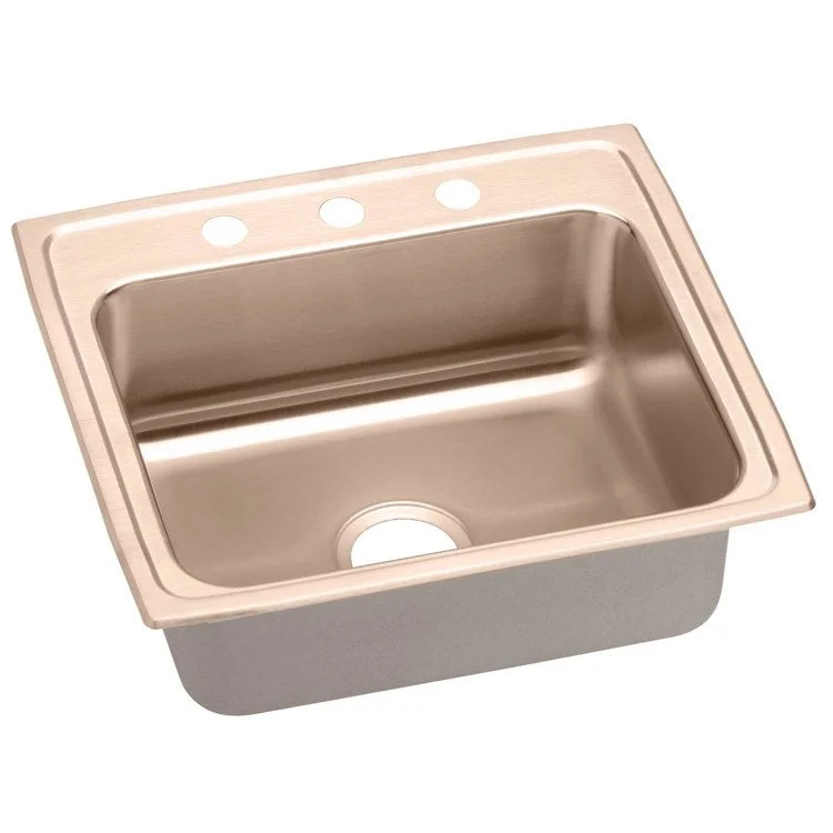 Kitchen Sink 22 x 19.5 Inch Single Bowl 1 Hole Copper Drop-In CuVerro Antimicrobial Copper Drain Location Center Full Spray Sides and Bottom