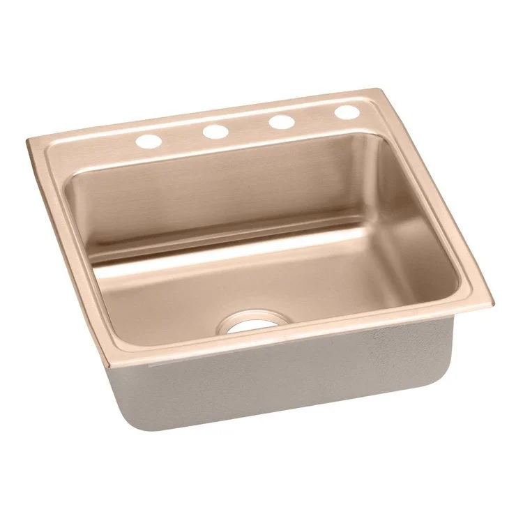 Kitchen Sink 22 x 22 Inch Single Bowl Copper Drop-In CuVerro Antimicrobial Copper Drain Location Center Full Spray Sides and Bottom