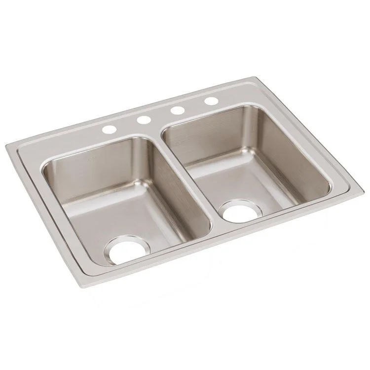 Gourmet Lustertone 29" Double Bowl Stainless Steel Drop-In Kitchen Sink with 4 Holes