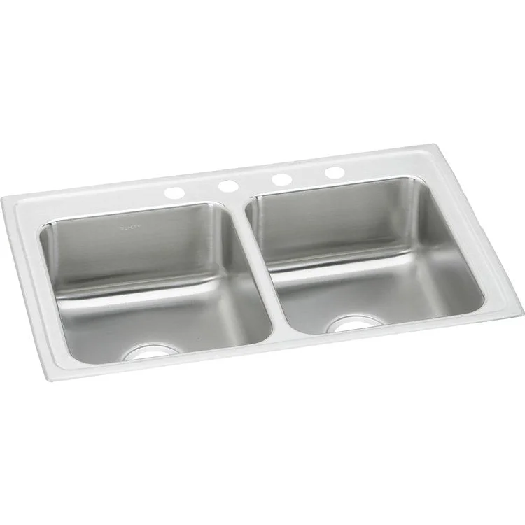 Kitchen Sink Lustertone Classic 37 x 22 Inch Double Bowl 1 Hole Lustrous Highlighted Satin Top Mount Stainless Steel Drain Location Center Full Spray Sides and Bottom