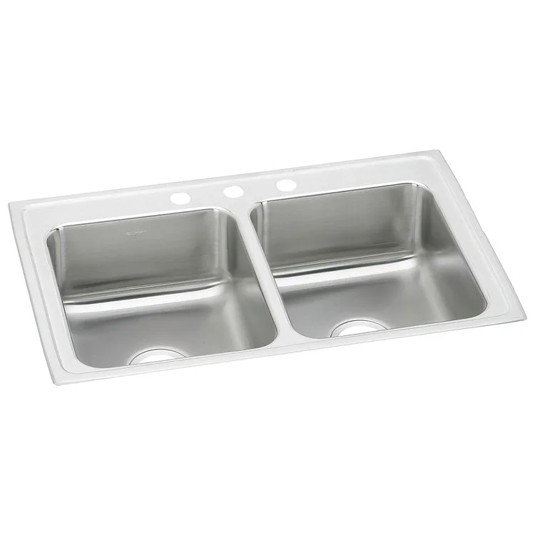 Lustertone Classic 37" Equal Double Bowl Stainless Steel Drop-In Kitchen Sink with 3 Holes