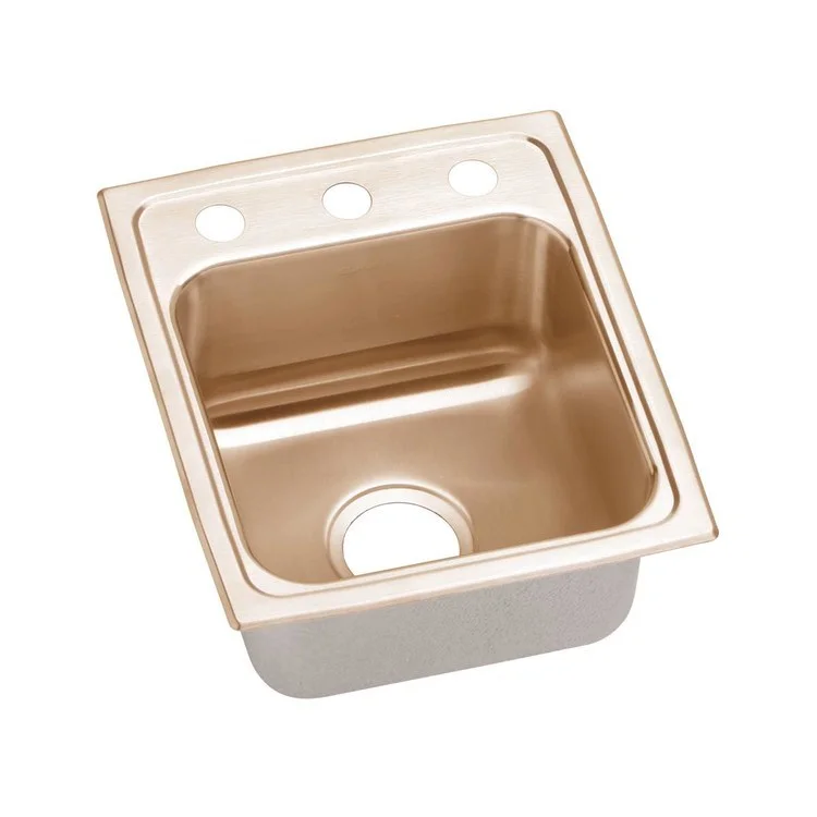 Kitchen Sink 13 x 16 Inch Single Bowl 2 Hole ADA Copper Drop-In Rectangle Drain Location Center Depth 4-1/2 Inch Bottom Only Pads