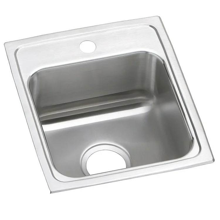 Kitchen Sink Lustertone Classic 15 x 17.5 Inch Single Bowl 1 Hole ADA Lustrous Satin Drop-In Square Drain Location Center Depth 5 Inch Bottom Only Pads