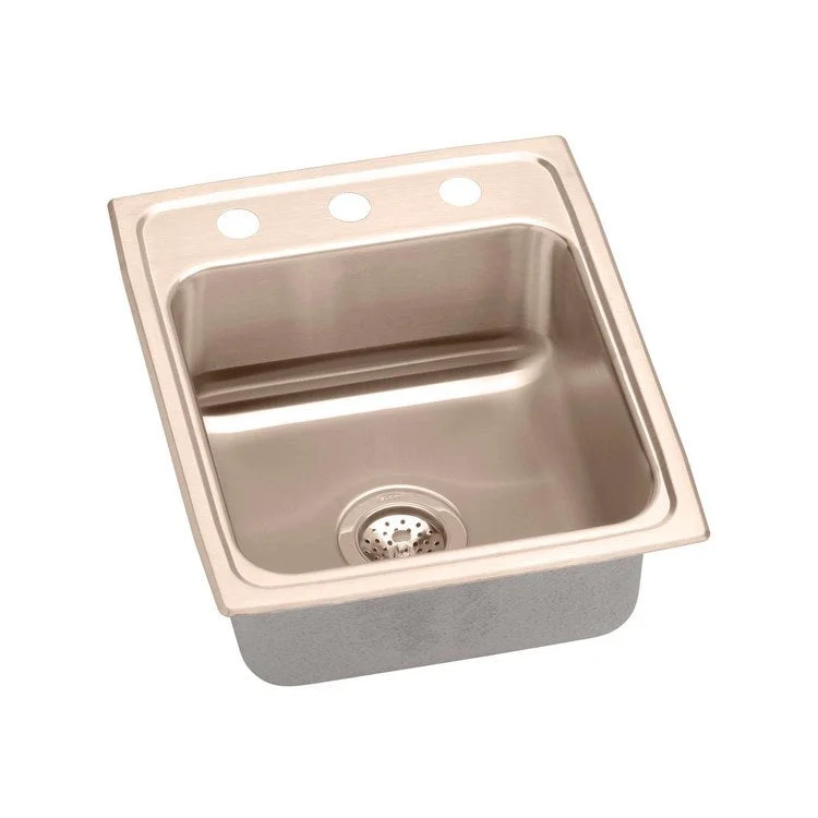 Kitchen Sink 15 x 22 Inch Single Bowl 1 Hole ADA Copper Drop-In Rectangle Drain Location Rear Center Depth 4-1/2 Inch Bottom Only Pads